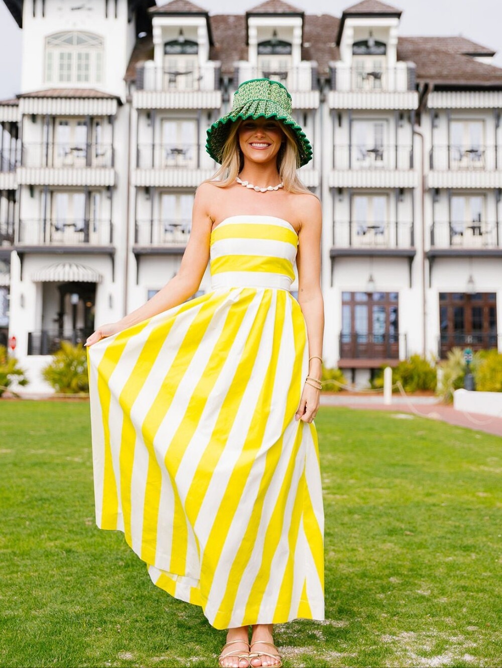 Strapless Yellow & White Stripe Maxi Dress